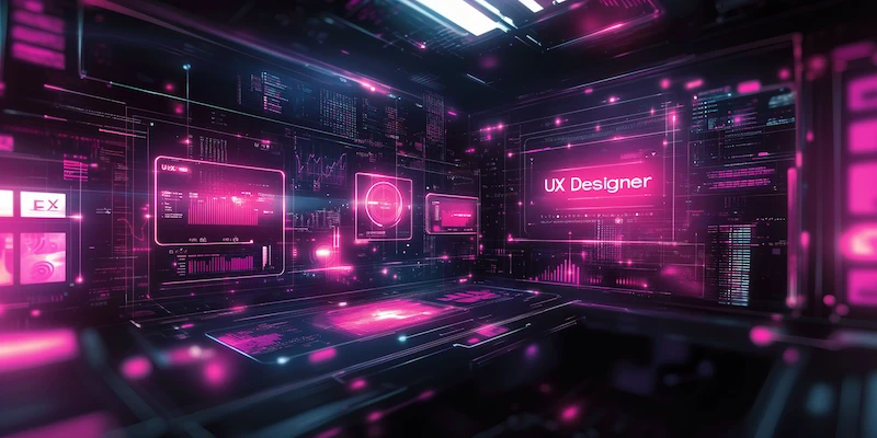 A futuristic remote dashboard displaying top job roles for 2025 including designer, cybersecurity, and data scientist with glowing UI panels.