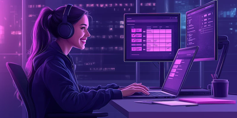 Virtual assistant working remotely with modern digital tools.