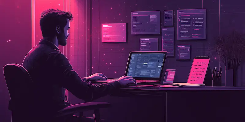 Virtual assistant balancing client work with searching for new freelance opportunities from a home office.