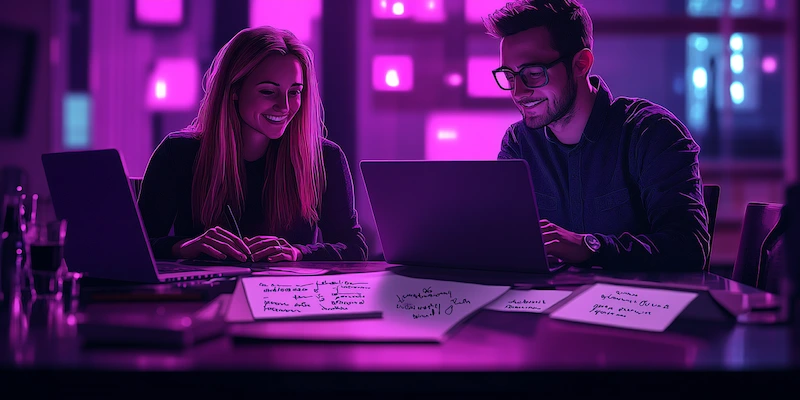 Remote professional planning long-term savings and financial goals with their partner at home.