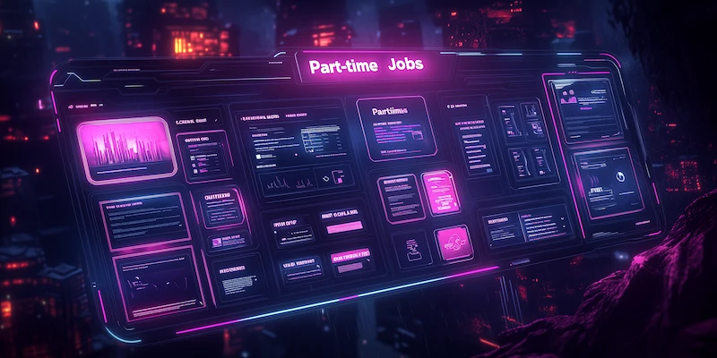 Futuristic dashboard showing platforms to find part-time remote work