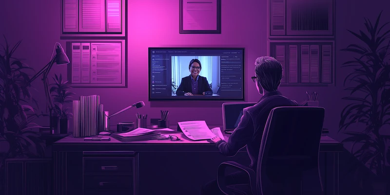 Bilingual Latin American Virtual Assistant collaborating with a U.S. client from a modern home office, showcasing specialized expertise through a professional remote meeting.