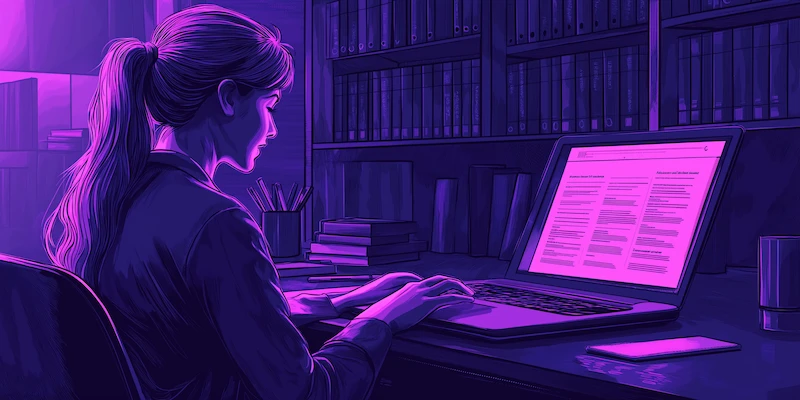Administrative assistant studying legal assistant skills while working remotely from a professional home office.