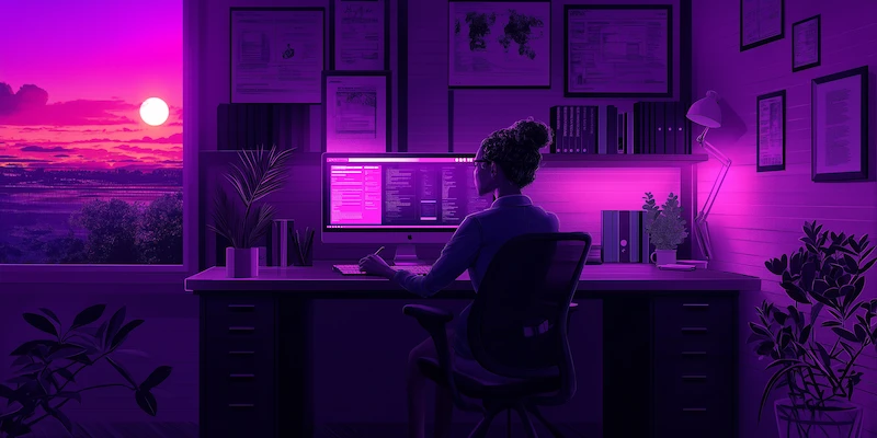 High-value virtual assistant confidently managing long-term client work from a professional home office.