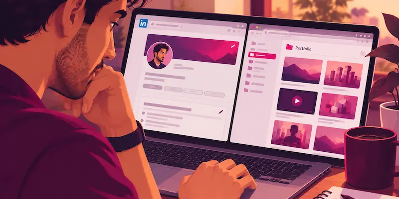 Remote professional building her LinkedIn profile and portfolio to attract stable, long-term clients.