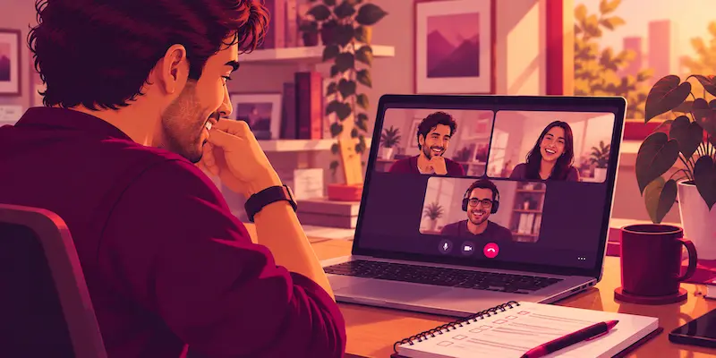 Remote professional connecting with a peer community during a video call, reflecting the support that sustains a remote career.