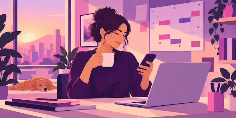 Remote professional reviewing her USD earnings from her home office, reflecting newfound financial stability.